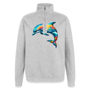 Delfin - Quarter-Zip-Sweatshirt - Grau meliert - Vorne - AI Model Female 172 light (172cm) & AI Model Male 178 dark (178cm)