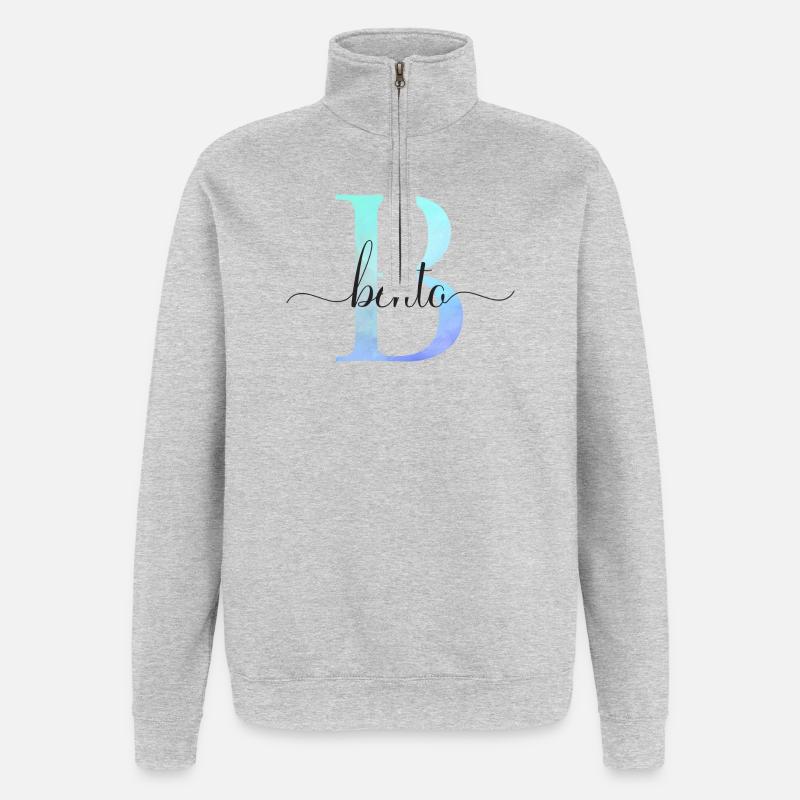 B| Monogramme | Nom | Bento | Aquarelle - Sweat à zip 1/4 - gris chiné
