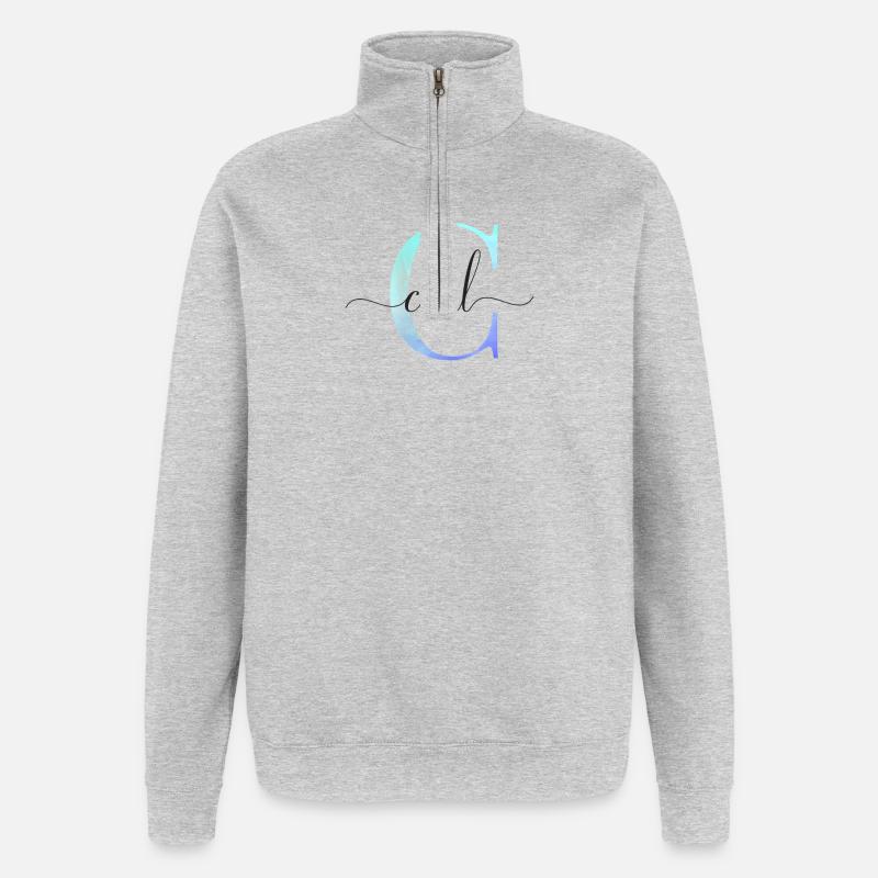C| Monogramme | Nom | Carl | Aquarelle - Sweat à zip 1/4 - gris chiné