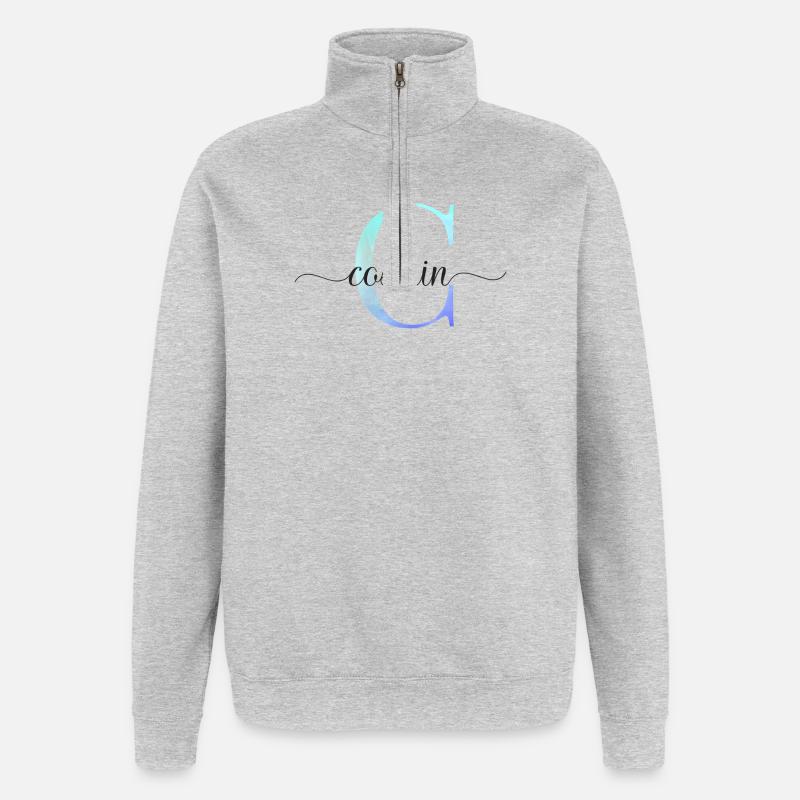 C| Monogramme | Nom | Cosmine | Aquarelle - Sweat à zip 1/4 - gris chiné