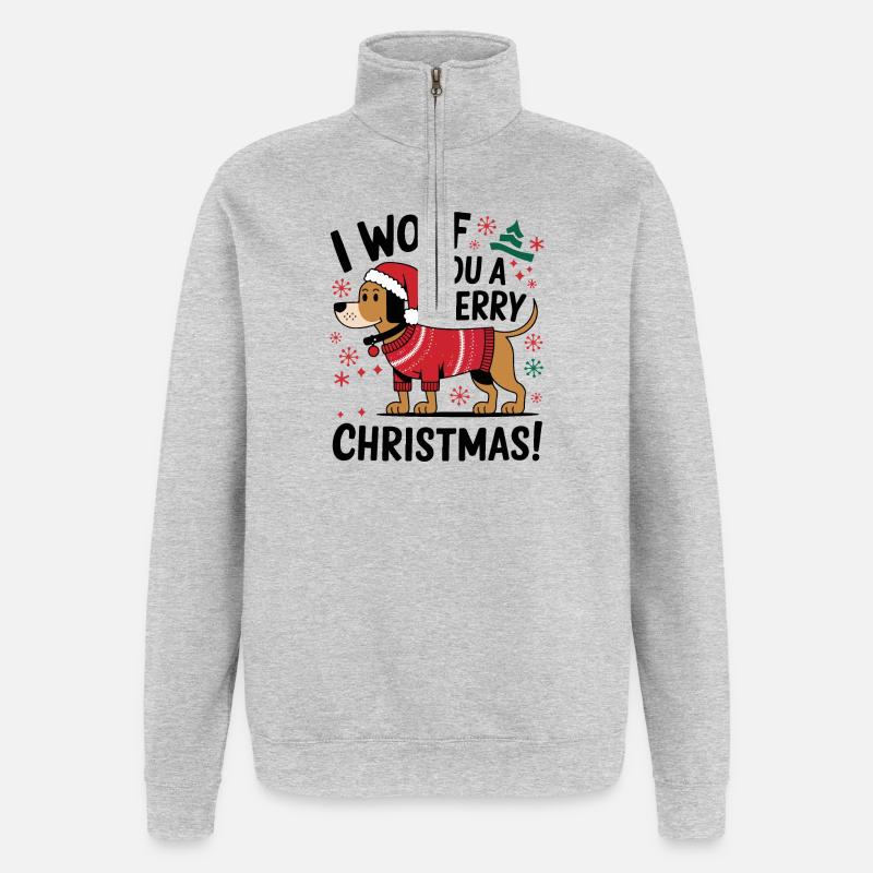 Festlicher Hund im Weihnachtspullover - Quarter-Zip-Sweatshirt - Grau meliert