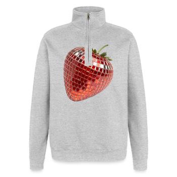 Disco Party Früchte, Erdbeere - Quarter-Zip-Sweatshirt - Grau meliert - Vorne - AI Model Female 172 light (172cm) & AI Model Male 178 dark (178cm)