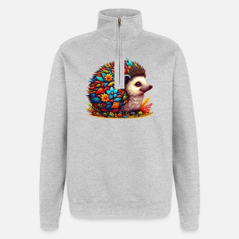 Hérisson - Sweat à zip 1/4 - gris chiné