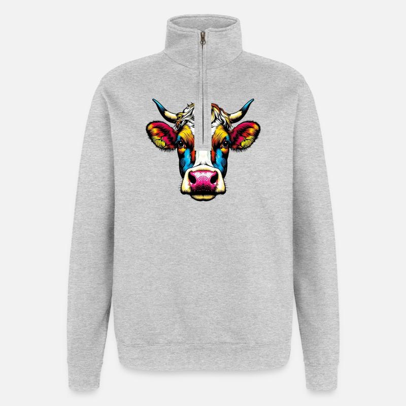 Vache - Sweat à zip 1/4 - gris chiné