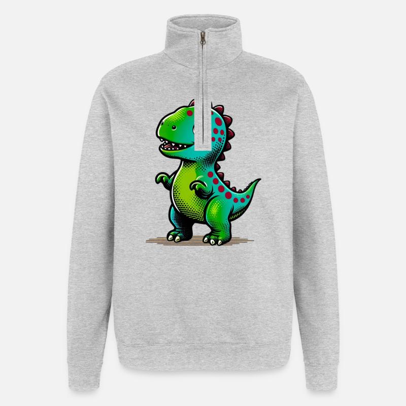 Dinosaurier - Quarter-Zip-Sweatshirt - Grau meliert