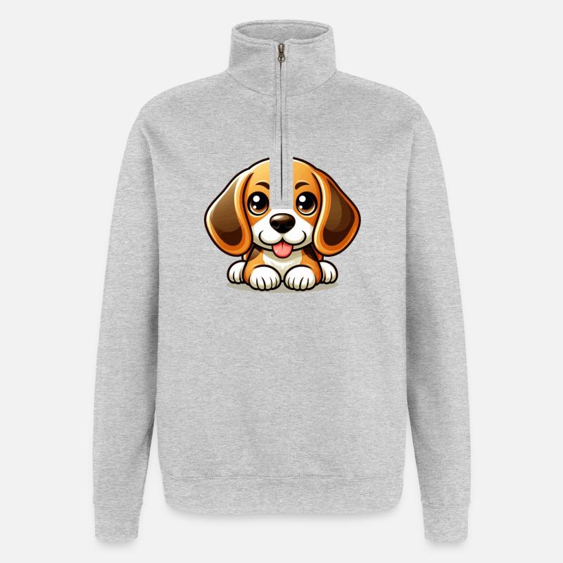 Mignon Chien Beagle - Sweat à zip 1/4 - gris chiné