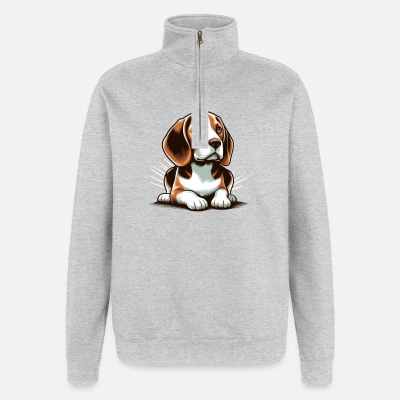 Chien Beagle allongé - Sweat à zip 1/4 - gris chiné