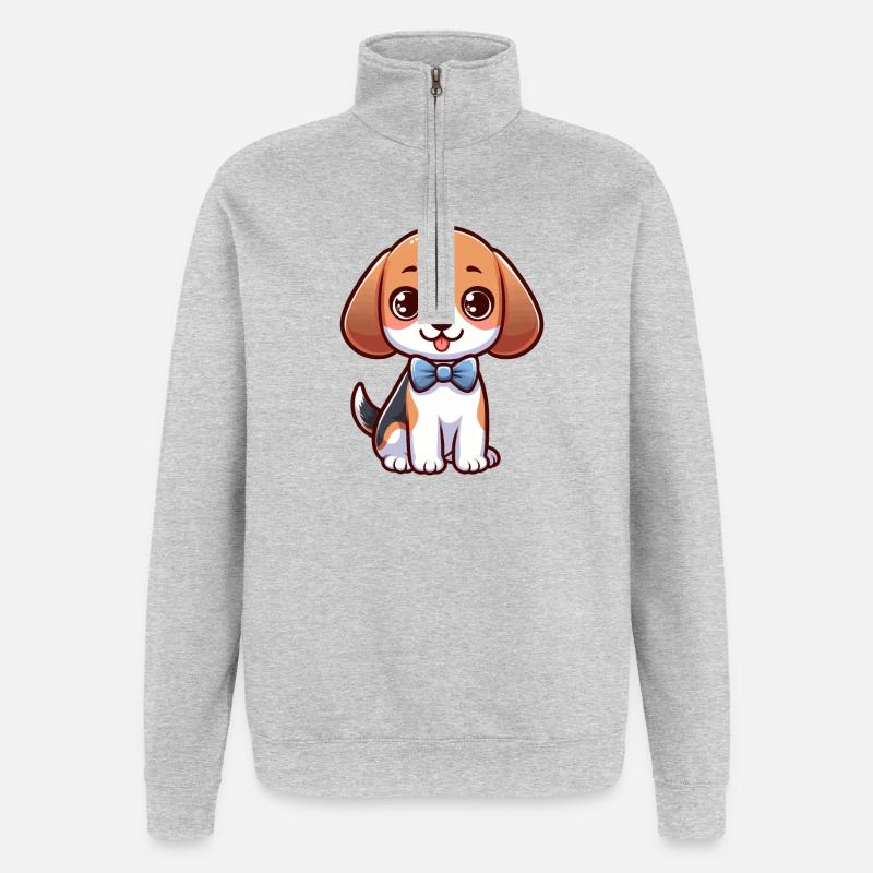 Mignon petit Beagle - Sweat à zip 1/4 - gris chiné