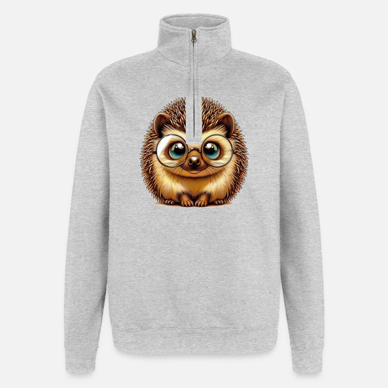 Hérisson - Sweat à zip 1/4 - gris chiné