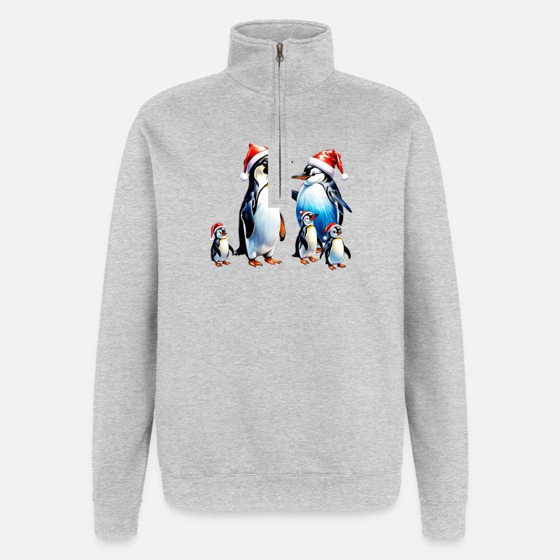 Pingouins mignons - Sweat à zip 1/4 - gris chiné