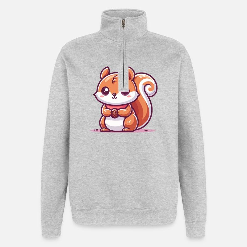 Ecureuil avec une graine - Sweat à zip 1/4 - gris chiné