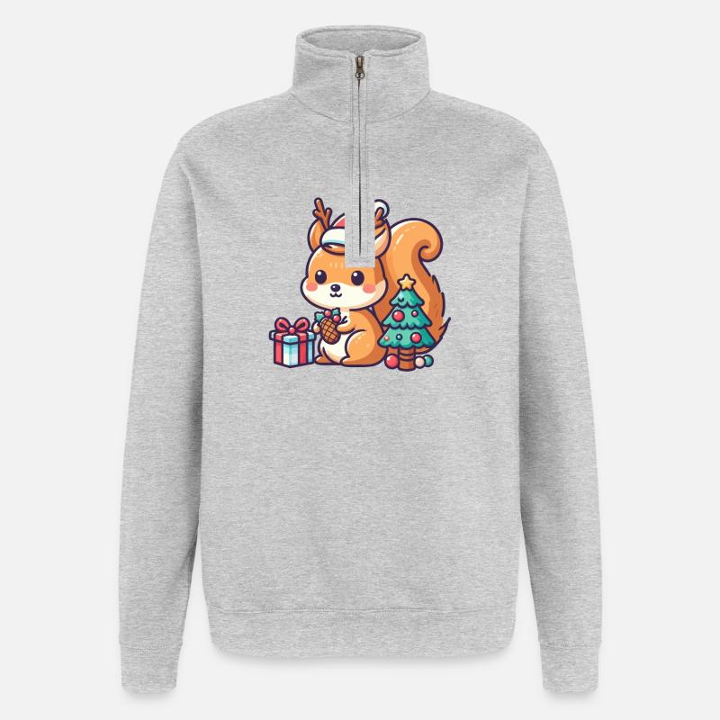 Kleines Weihnachtshörnchen - Quarter-Zip-Sweatshirt - Grau meliert