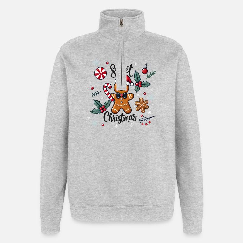 Fröhlicher Lebkuchenmann mit Zuckerstange - Quarter-Zip-Sweatshirt - Grau meliert