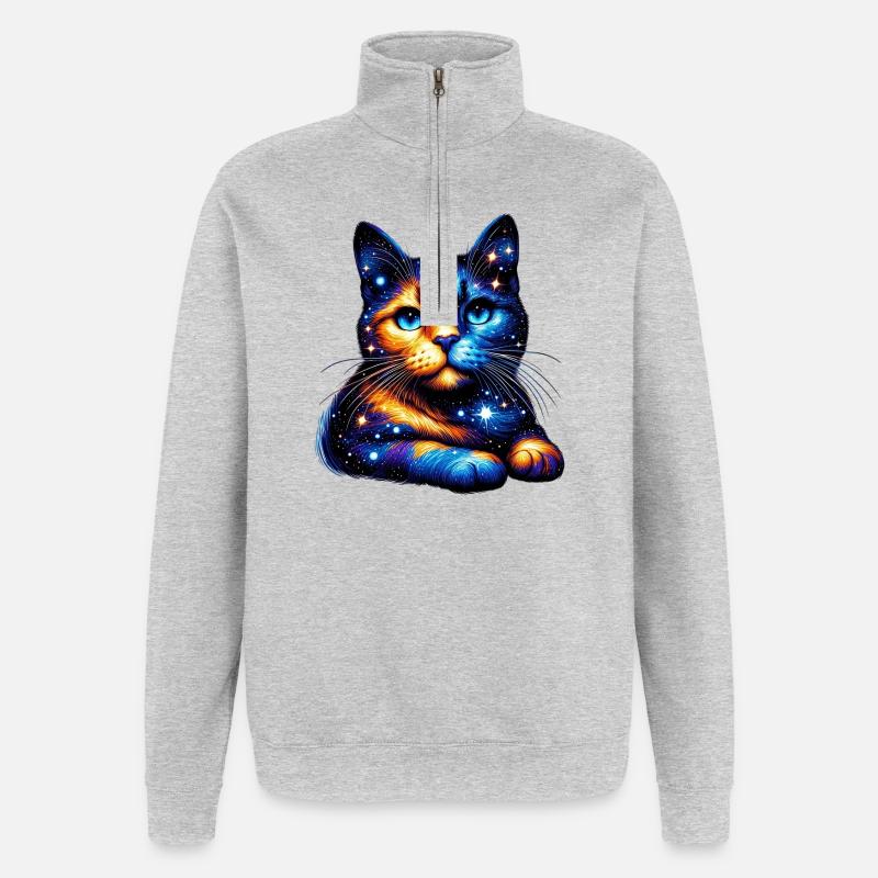 Chat - Sweat à zip 1/4 - gris chiné