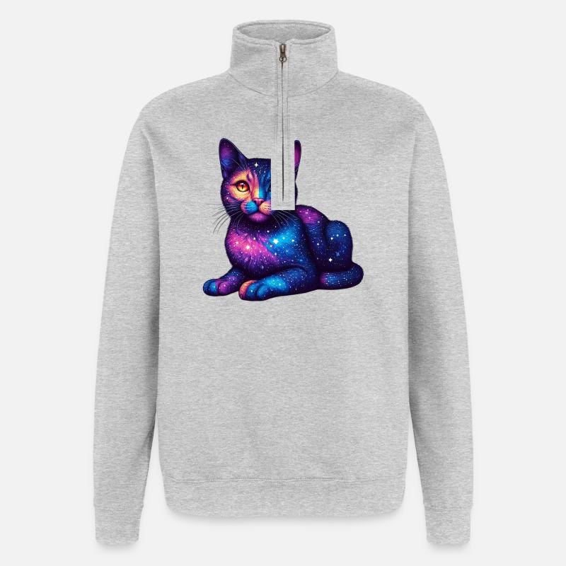 Katze - Quarter-Zip-Sweatshirt - Grau meliert