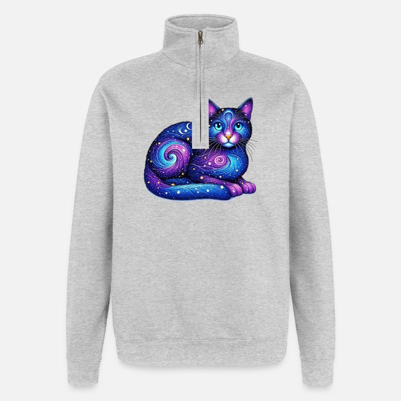 Chat - Sweat à zip 1/4 - gris chiné