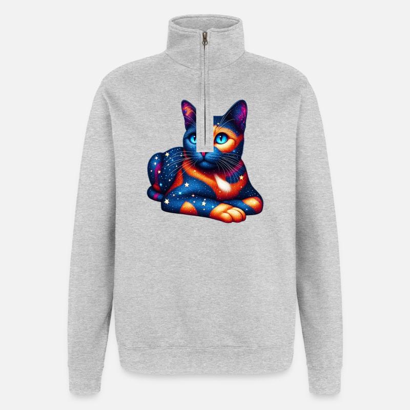 Katze - Quarter-Zip-Sweatshirt - Grau meliert