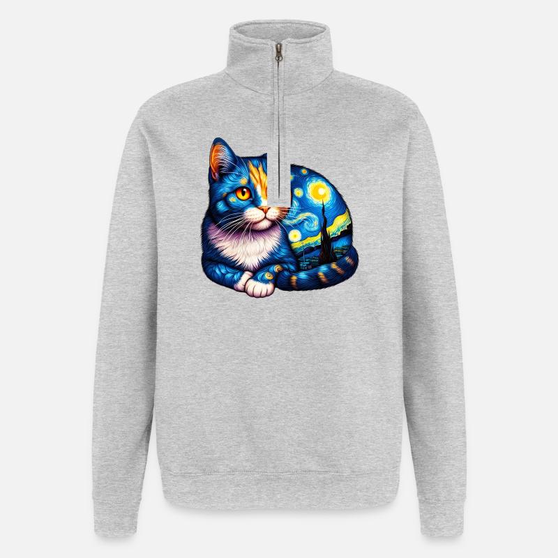 Katze - Quarter-Zip-Sweatshirt - Grau meliert