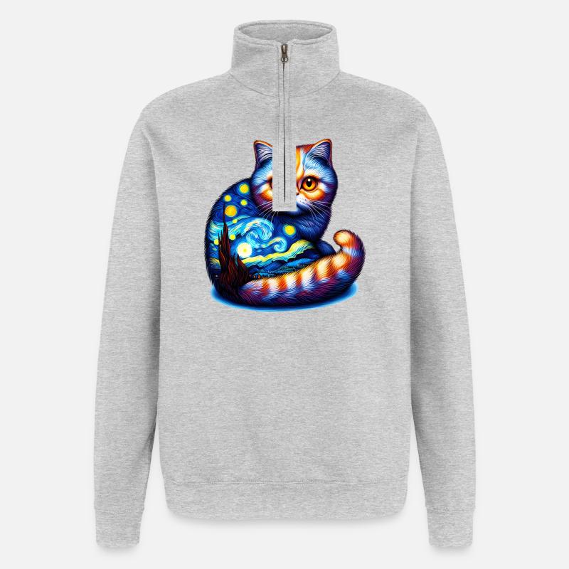 Katze - Quarter-Zip-Sweatshirt - Grau meliert