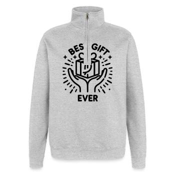 Meilleur cadeau de tous les temps - Édition intemporelle - Sweat à zip 1/4 - gris chiné - Devant - AI Model Female 172 light (172cm) & AI Model Male 178 dark (178cm)