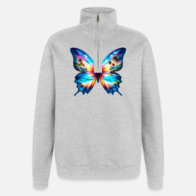 Schmetterling - Quarter-Zip-Sweatshirt - Grau meliert