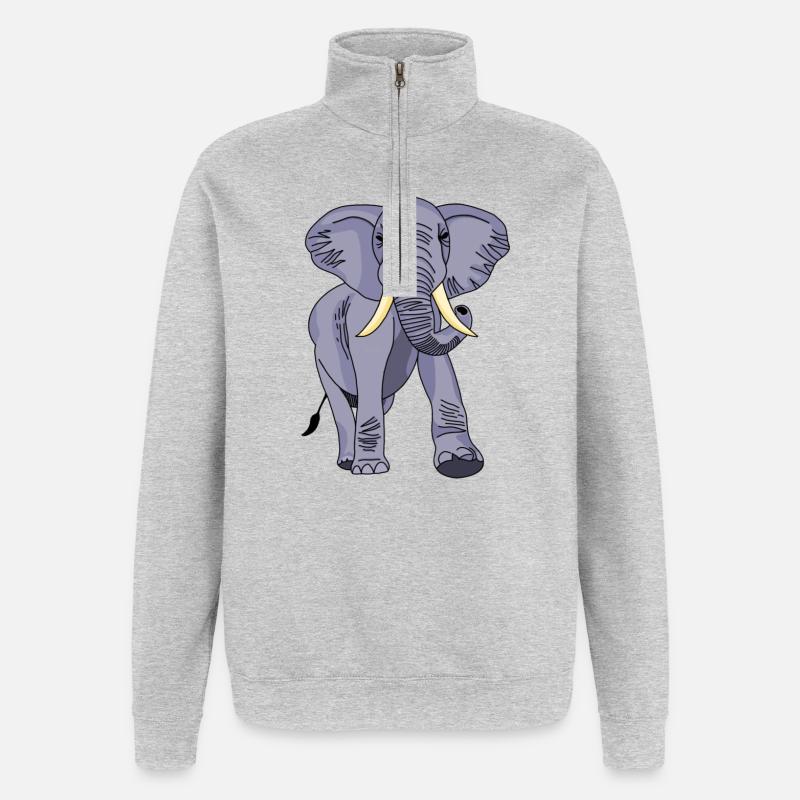 Éléphant - Sweat à zip 1/4 - gris chiné