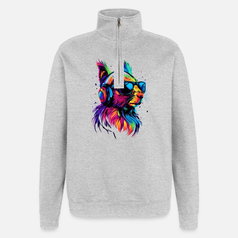 Eichhörnchen Kopfhörer Bunt Popart DJ Eichhörnchen - Quarter-Zip-Sweatshirt - Grau meliert