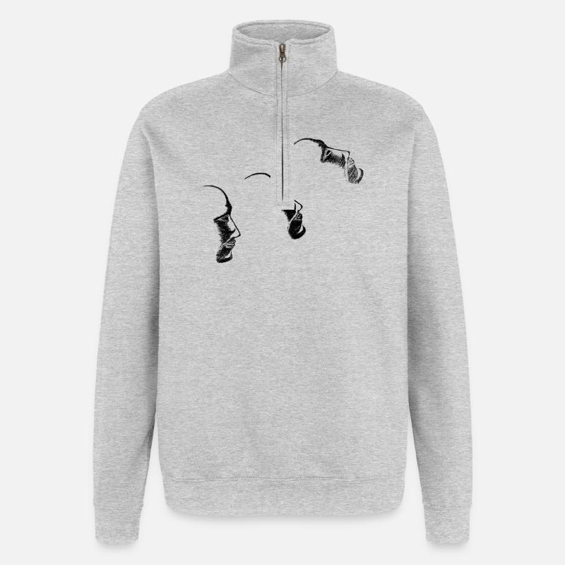 Köpfe - gezeichnet - Quarter-Zip-Sweatshirt - Grau meliert