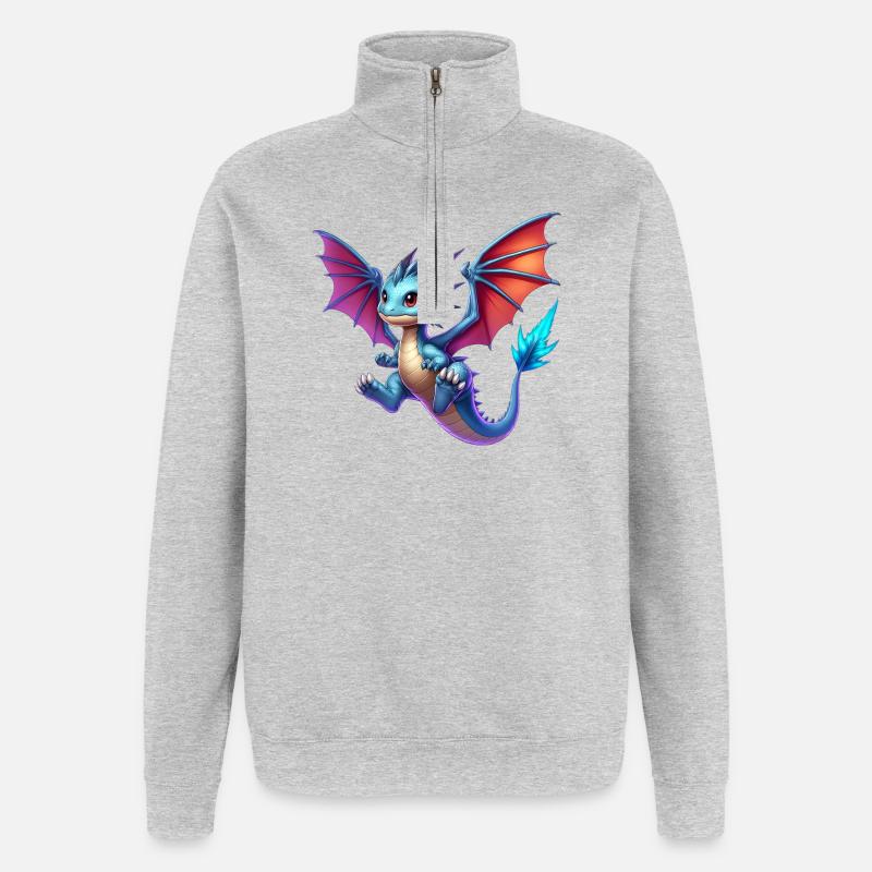 Drache - Quarter-Zip-Sweatshirt - Grau meliert