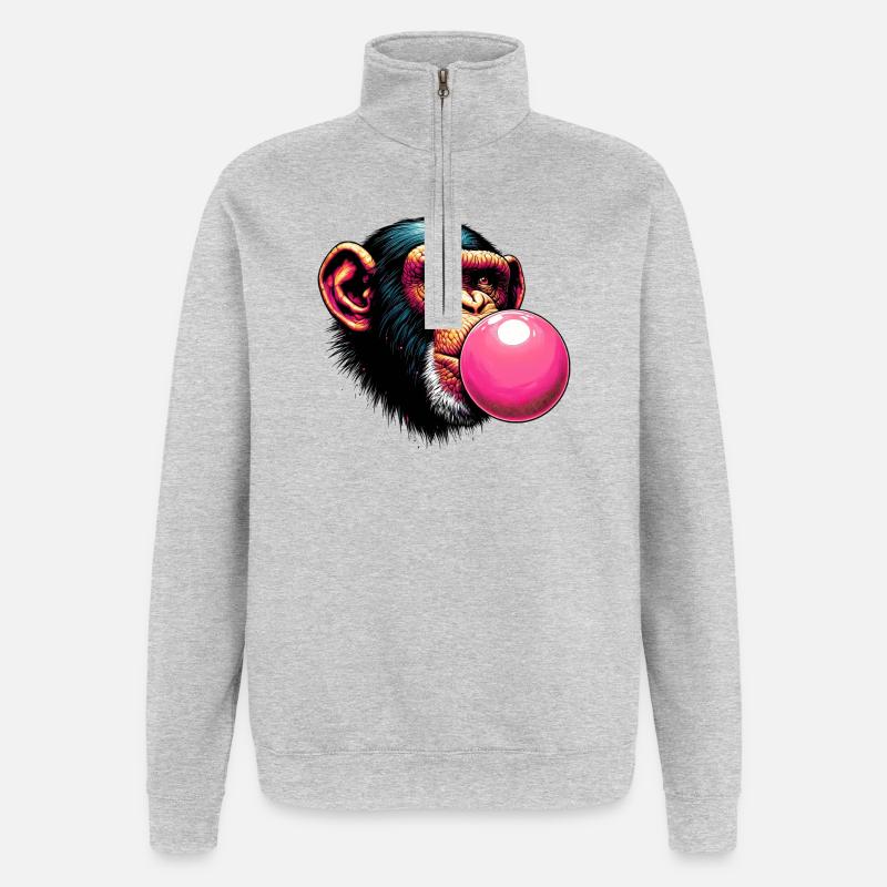 Singe - Sweat à zip 1/4 - gris chiné