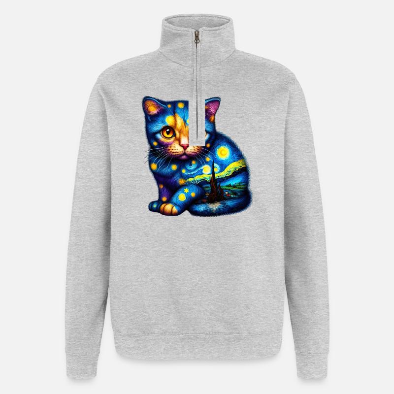 Chat - Sweat à zip 1/4 - gris chiné