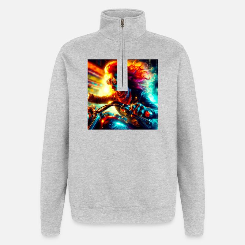 Cyberpunk Motorrad - Quarter-Zip-Sweatshirt - Grau meliert