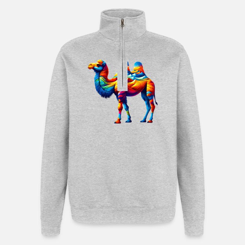 Kamel - Quarter-Zip-Sweatshirt - Grau meliert
