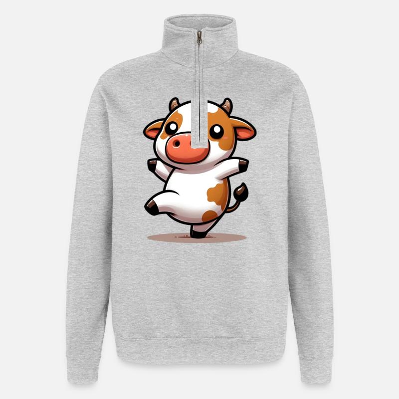 Vache - Sweat à zip 1/4 - gris chiné