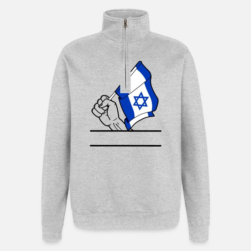 Flagge Israel transparenter Fausttextraum - Quarter-Zip-Sweatshirt - Grau meliert