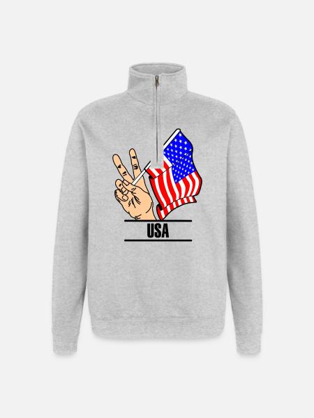 Flag USA peace sign text USA - Quarter-Zip Sweatshirt - heather grey