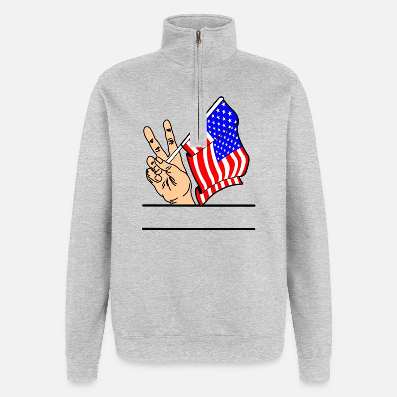 Flagge USA Friedenszeichen Textraum - Quarter-Zip-Sweatshirt - Grau meliert