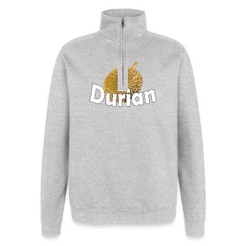 Durian - Sweat à zip 1/4 - gris chiné - Devant - AI Model Female 172 light (172cm) & AI Model Male 178 dark (178cm)