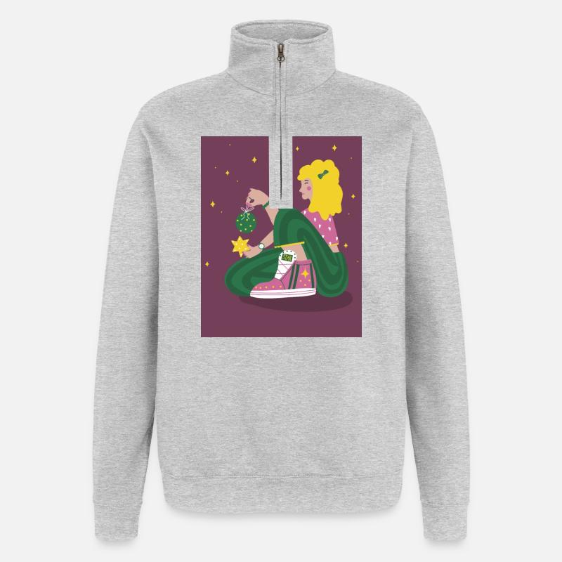 Fille de Noël avec des étoiles - Sweat à zip 1/4 - gris chiné
