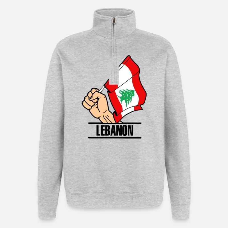 Drapeau Liban poing texte LIBAN - Sweat à zip 1/4 - gris chiné