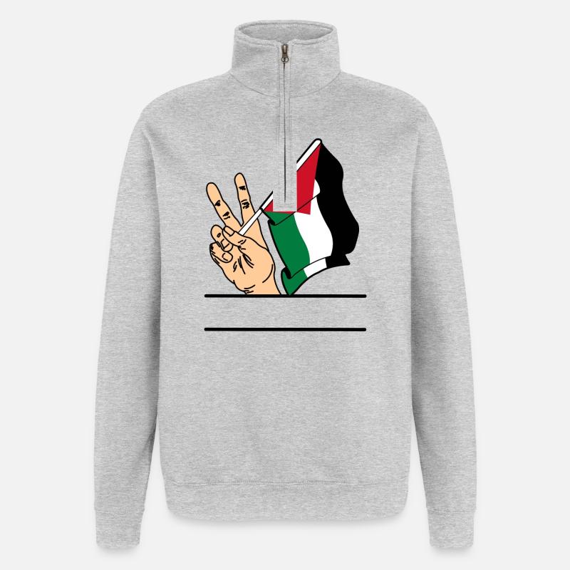Drapeau Palestine paix signe texte espace - Sweat à zip 1/4 - gris chiné