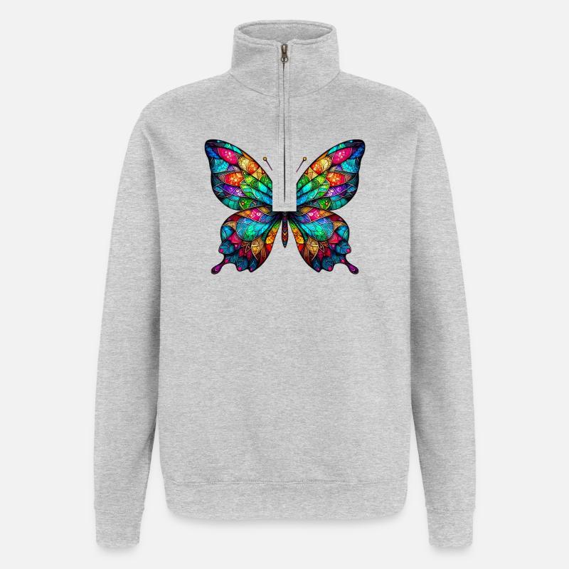Schmetterling - Quarter-Zip-Sweatshirt - Grau meliert