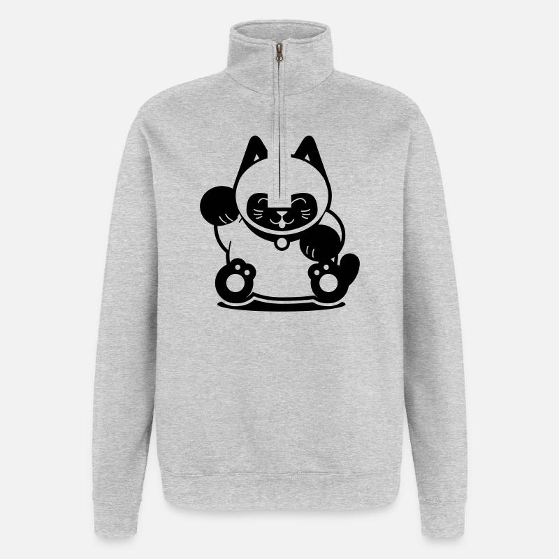 Chat de Siam - Sweat à zip 1/4 - gris chiné