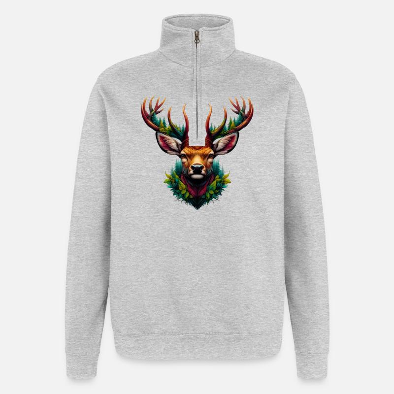Hirsch - Quarter-Zip-Sweatshirt - Grau meliert