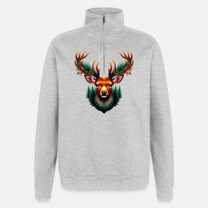 Cerf - Sweat à zip 1/4 - gris chiné