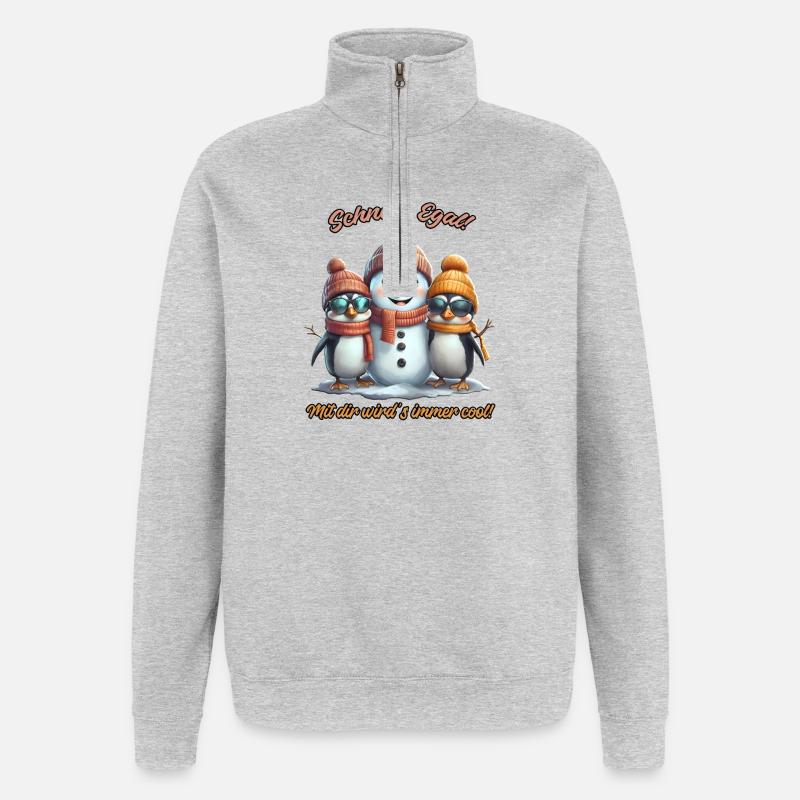 Schnee? Egal! Winterspaß mit Freunden - Quarter-Zip-Sweatshirt - Grau meliert