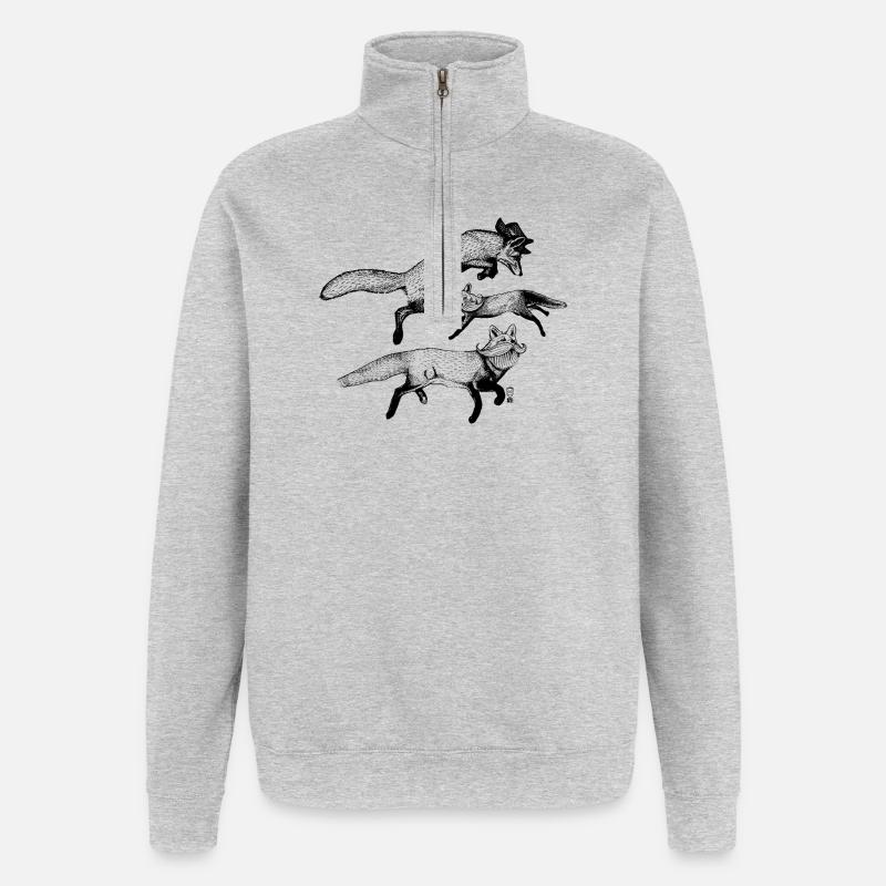 Les 3 Renards - Sweat à zip 1/4 - gris chiné