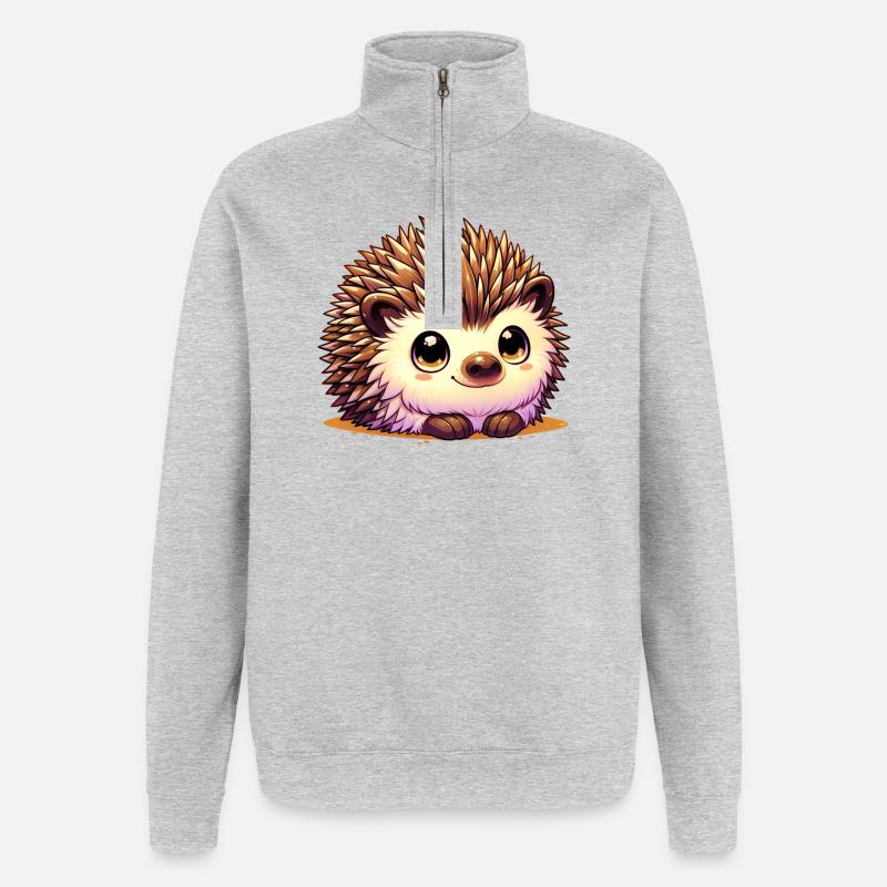 Hérisson - Sweat à zip 1/4 - gris chiné