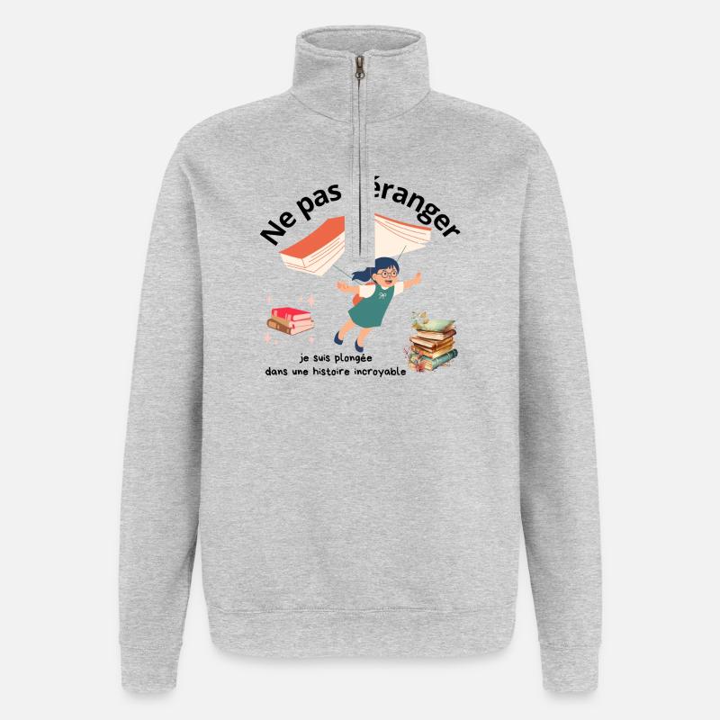 Ne pas déranger lecture - Sweat à zip 1/4 - gris chiné