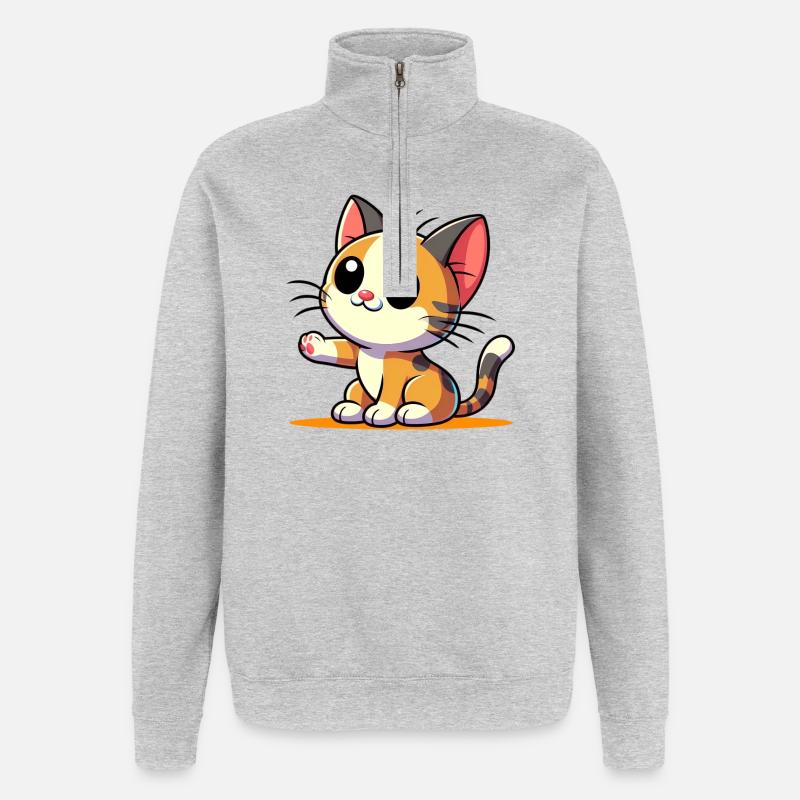 Chat - Sweat à zip 1/4 - gris chiné